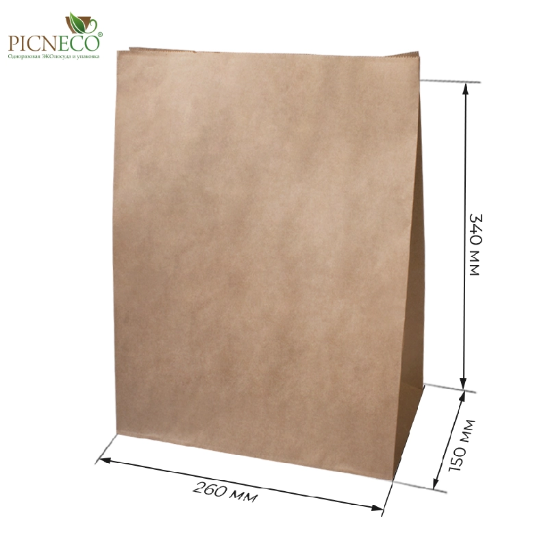 товар Крафт пакет с прямоугольным дном, 260*150*340 мм, 70 г/м KPD026